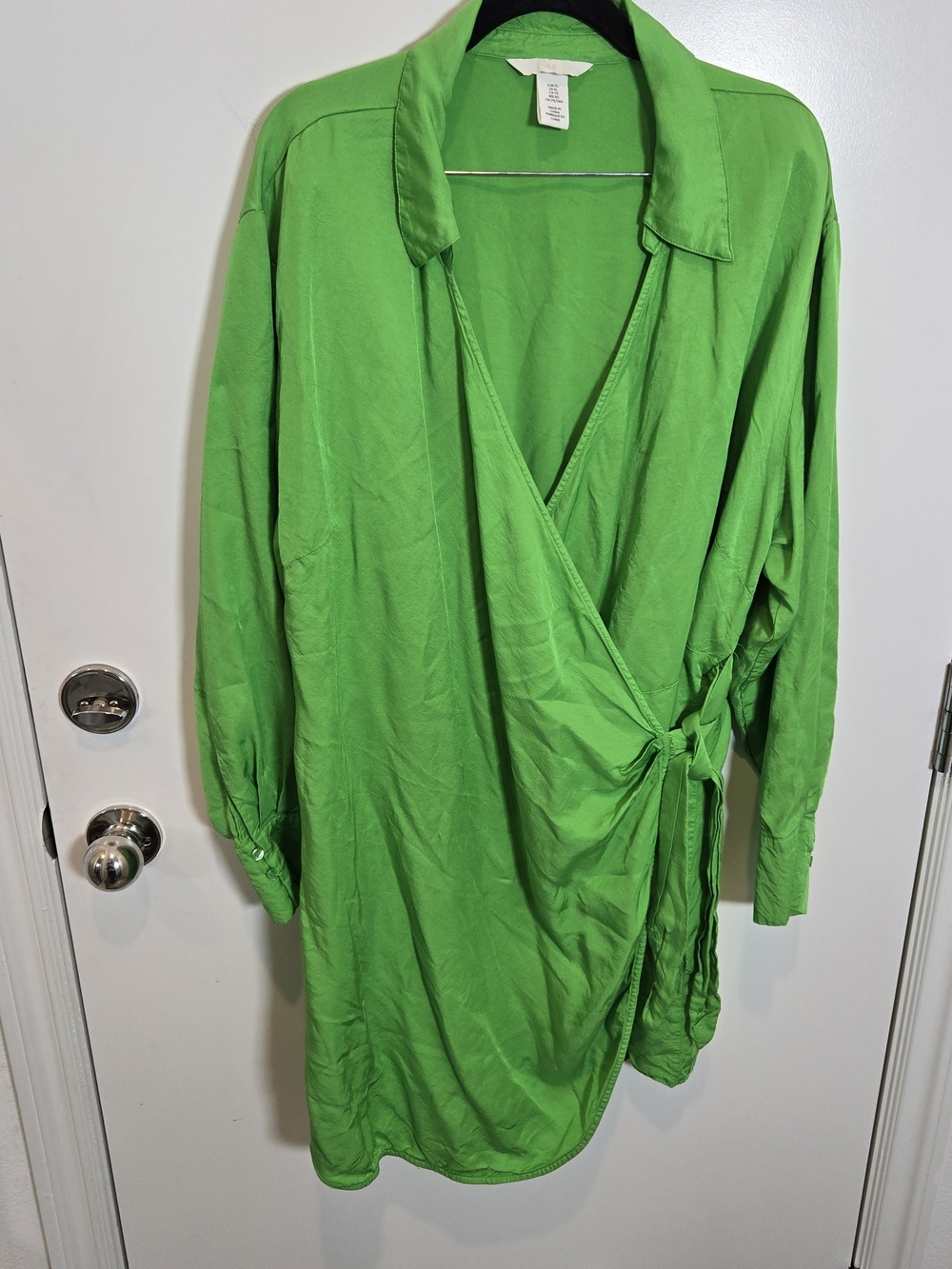 H&M Bright Green Wrap Shirt Dress with Side Tie